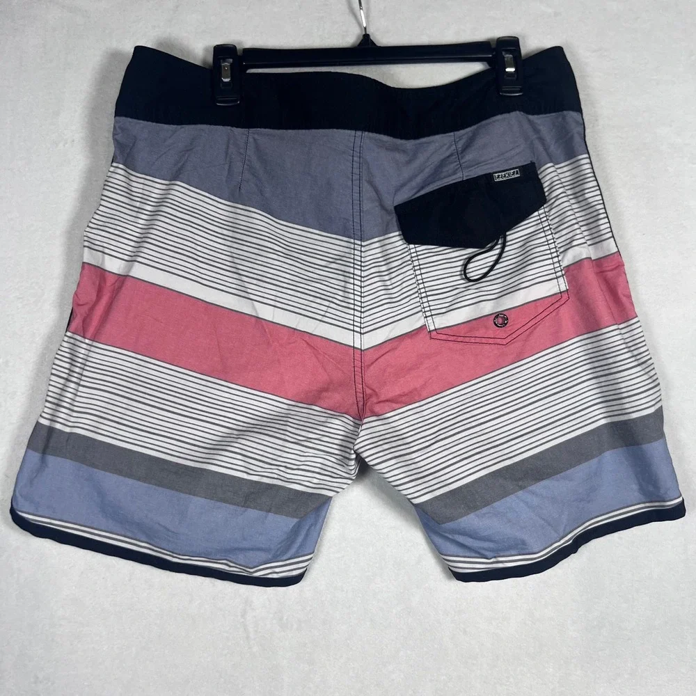 Ezekiel Mens Striped Board Shorts Blue Pink Grey Swim Trunks Size 36 Surf‎